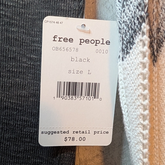 NWT Free People Black and Gray Bell-Sleeve Thermal Sweater - Picture 5 of 7